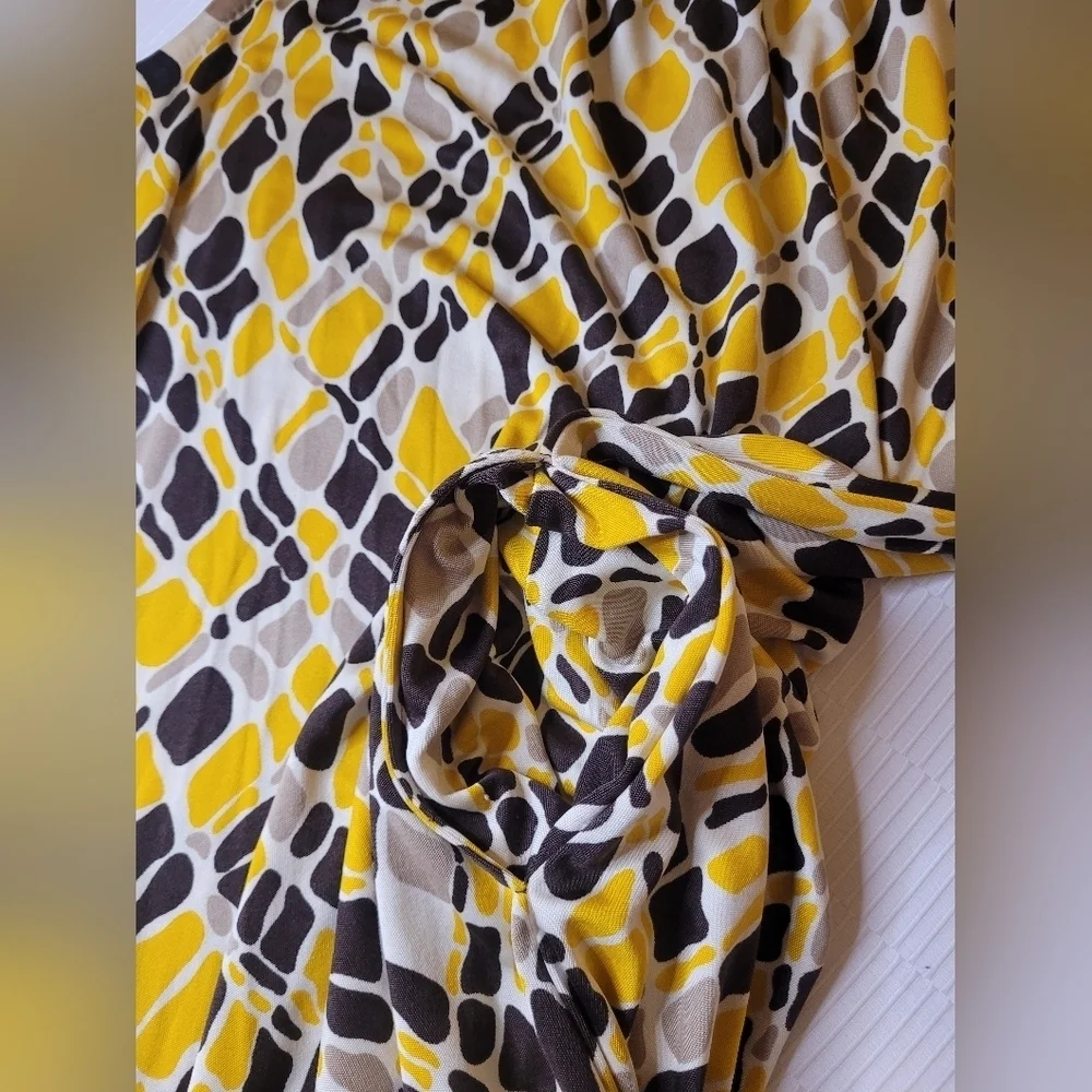 Tory Burch 100% Silk Abstract Geometric Yellow and Brown Print Dress sz S